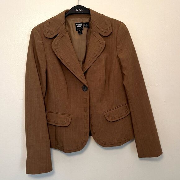WORTH Vintage Brown Wool Blend Blazer Jacket Boho Western Cottage, Brown- Size 8 - Picture 1 of 7